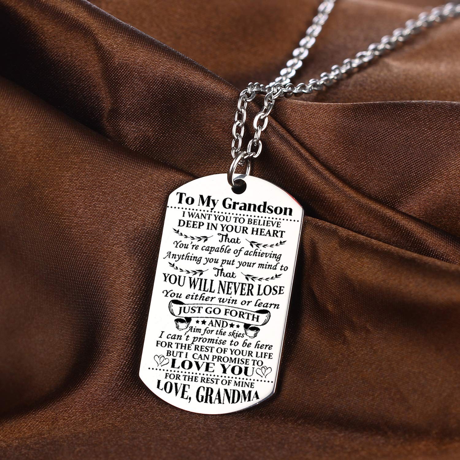 YEEQIN Grandson Necklace – Love Dog Tag Believe 5cm * 2.8cm, Silver