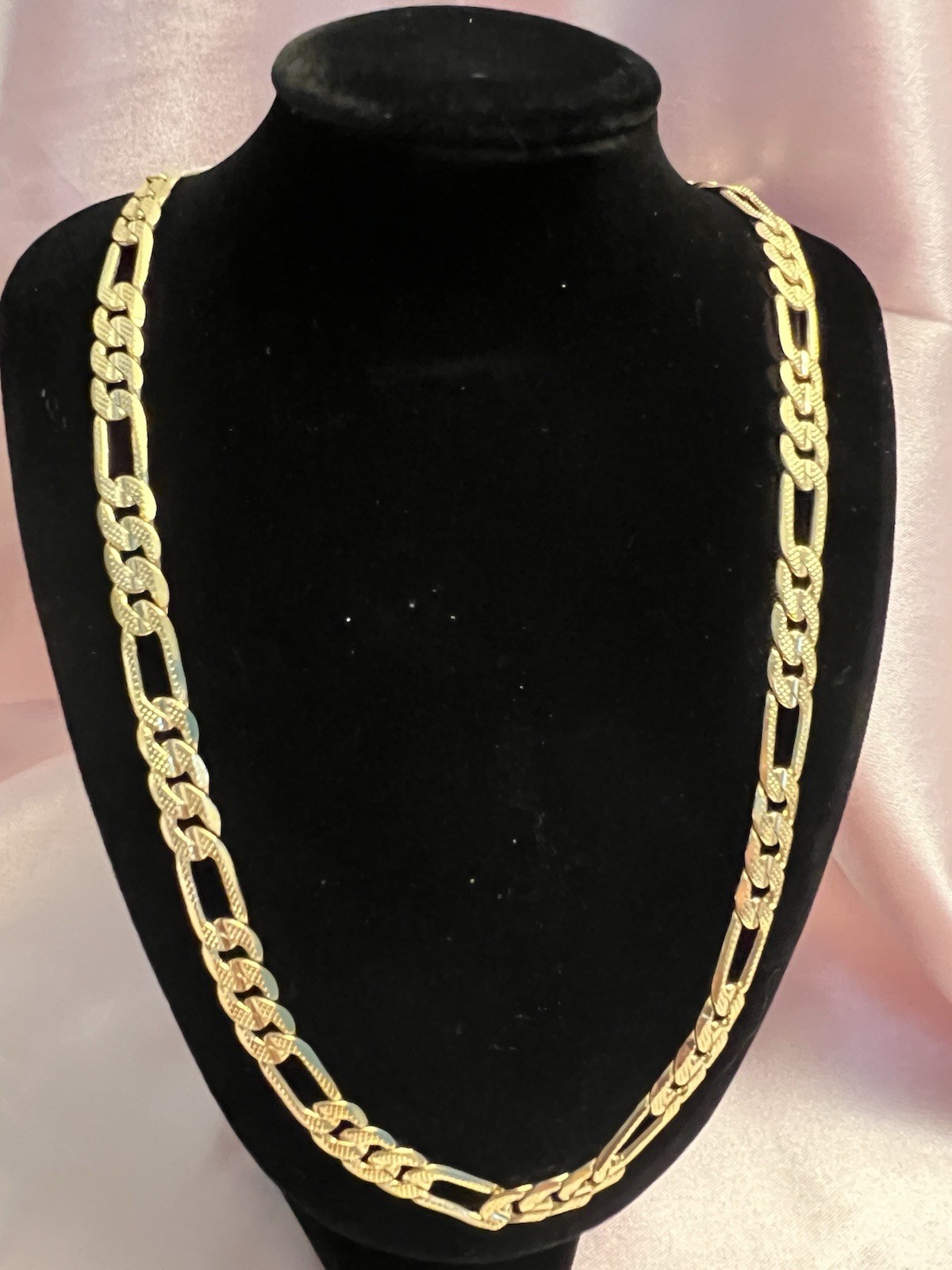 Yellow 18k Gold Filled Figaro Link Chain Necklace, Lobster Clasp, No Stone