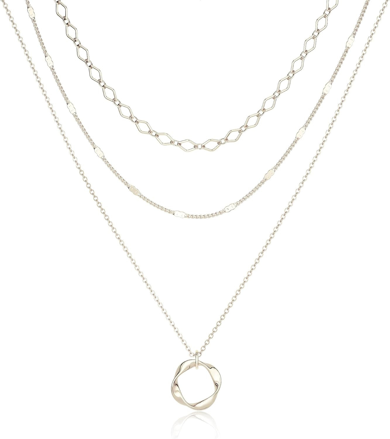 Silver Plated Layered Choker Necklaces for Women, Stackable Stacked Stacking Lay