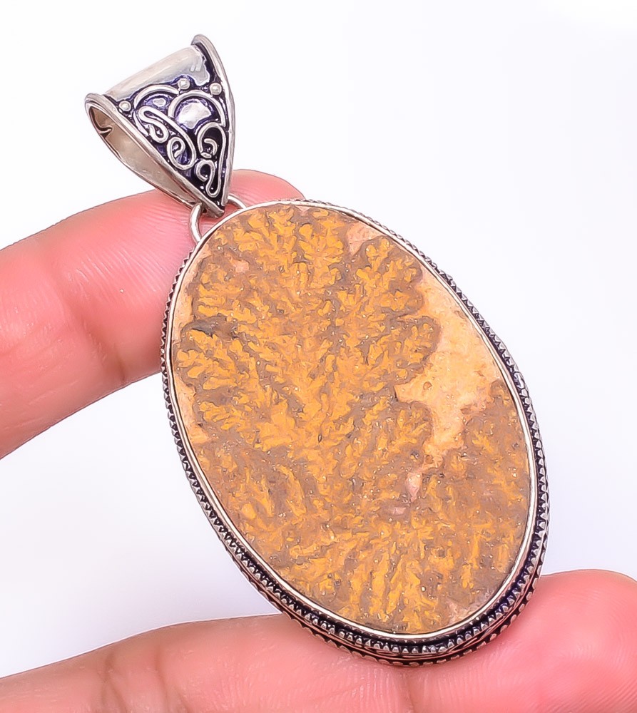 Natural Psilomelane Dendrite Jasper Gemstone 925 Silver Plated Pendant 2.44″ T28