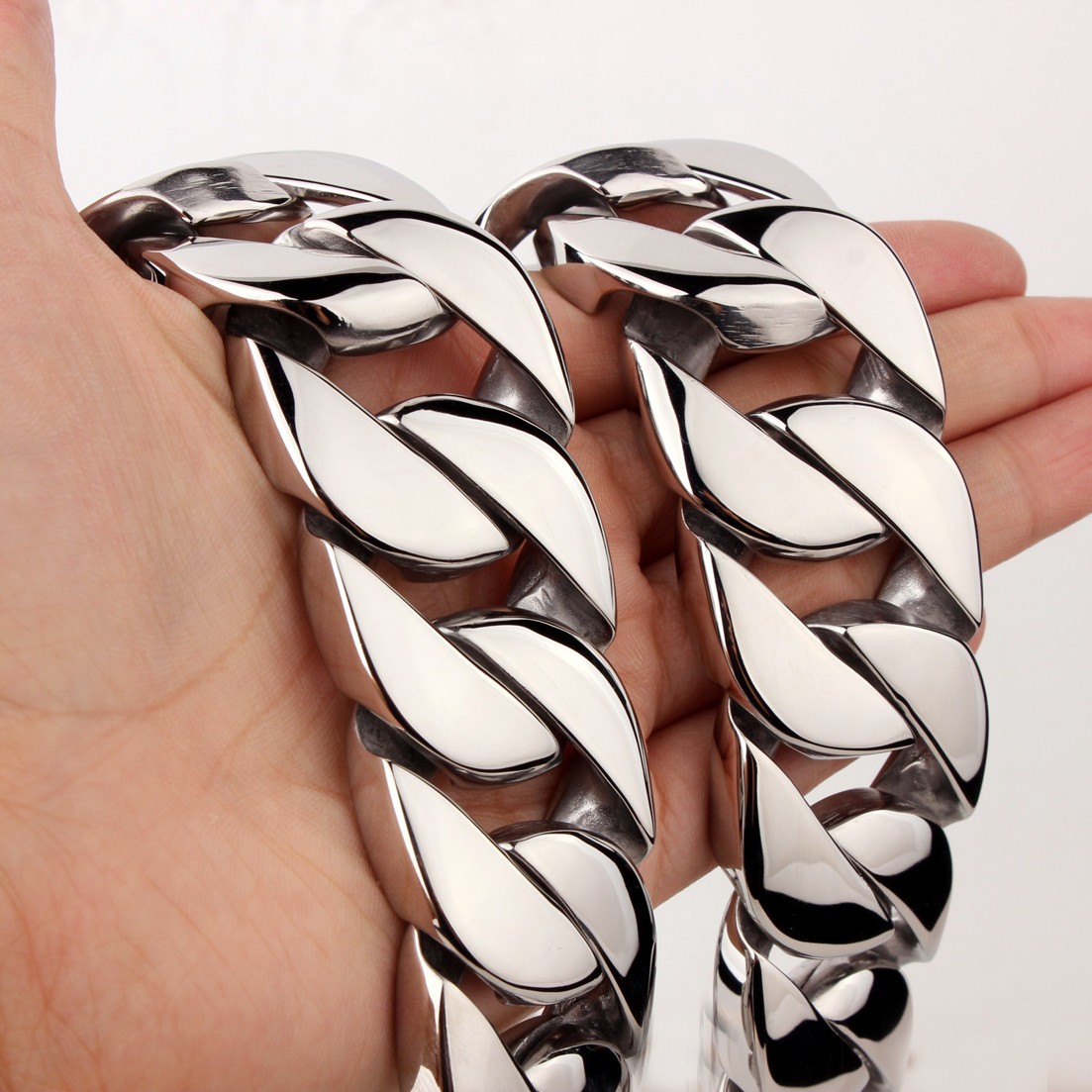 Super Heavy 31mm Polished Silver 316L Stainless Steel Curb Cuban Chain Necklace