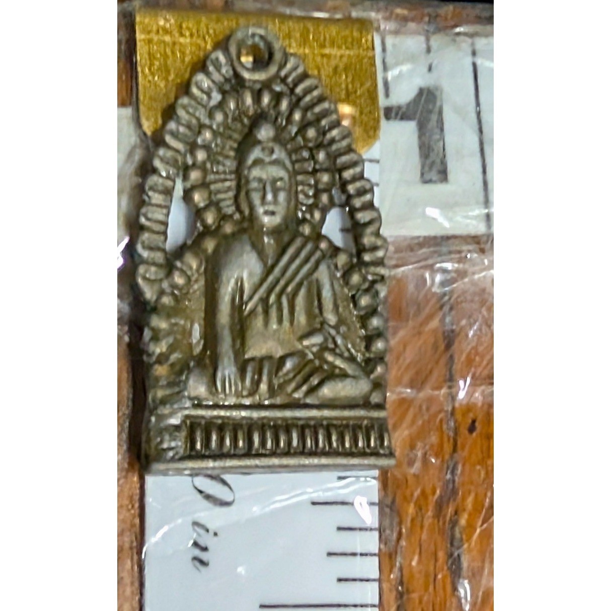 Vintage 2 Sided Male Female Buddha Pendant Spiritual Charm Bronze Tone Halo Calm