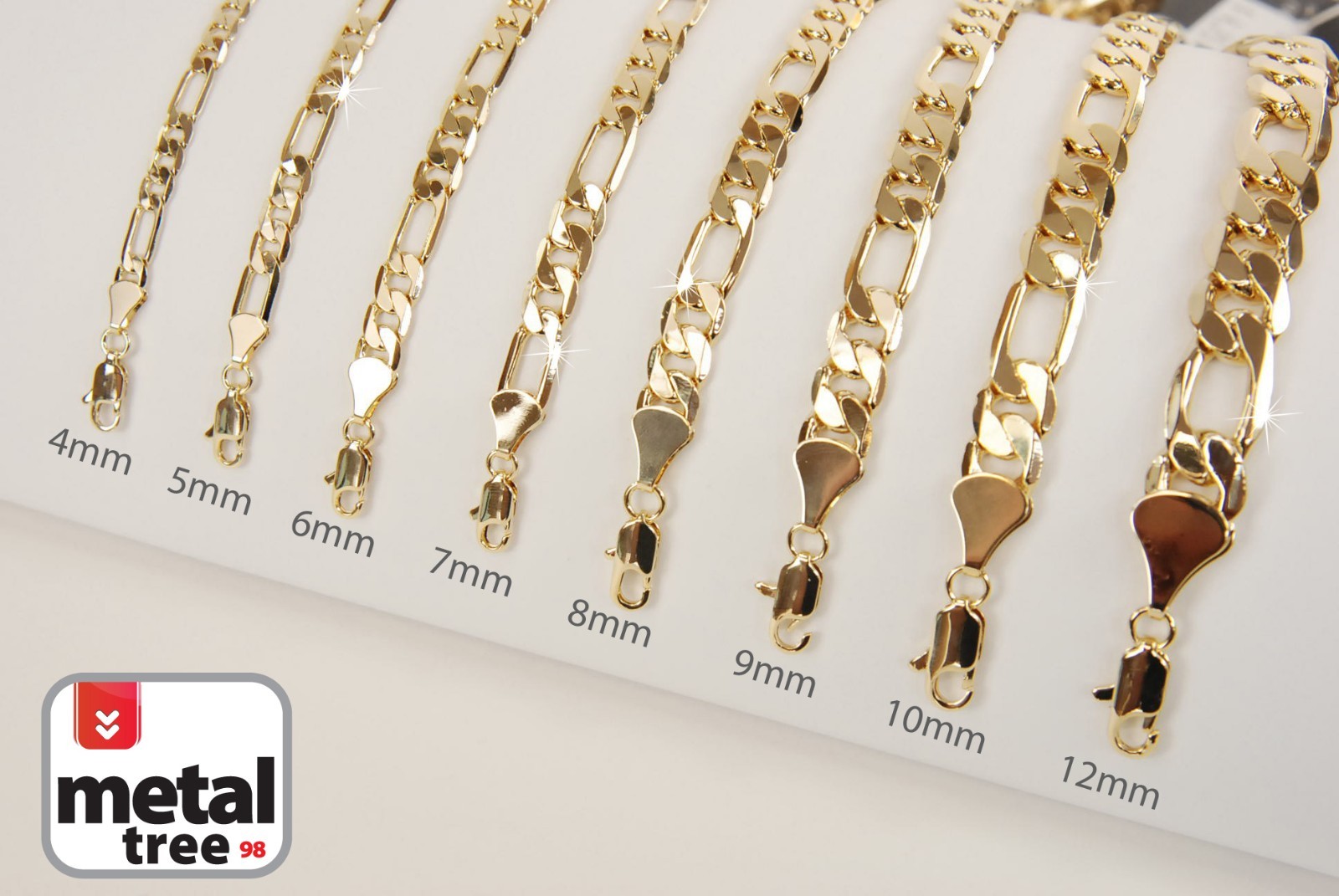 Fashion 14k Yellow Gold Plated Width 4 5 6 7 8 10 mm Figaro Link Chain Necklace