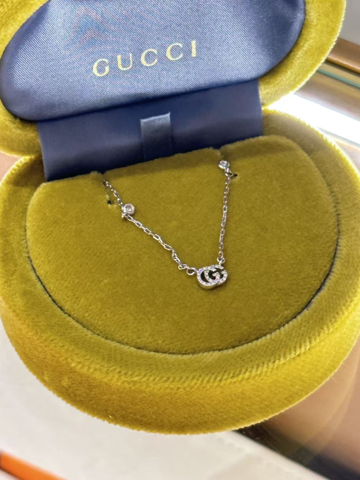 Authentic GUCCI Necklace Double G 18K White Gold Chain Jewelry Italy