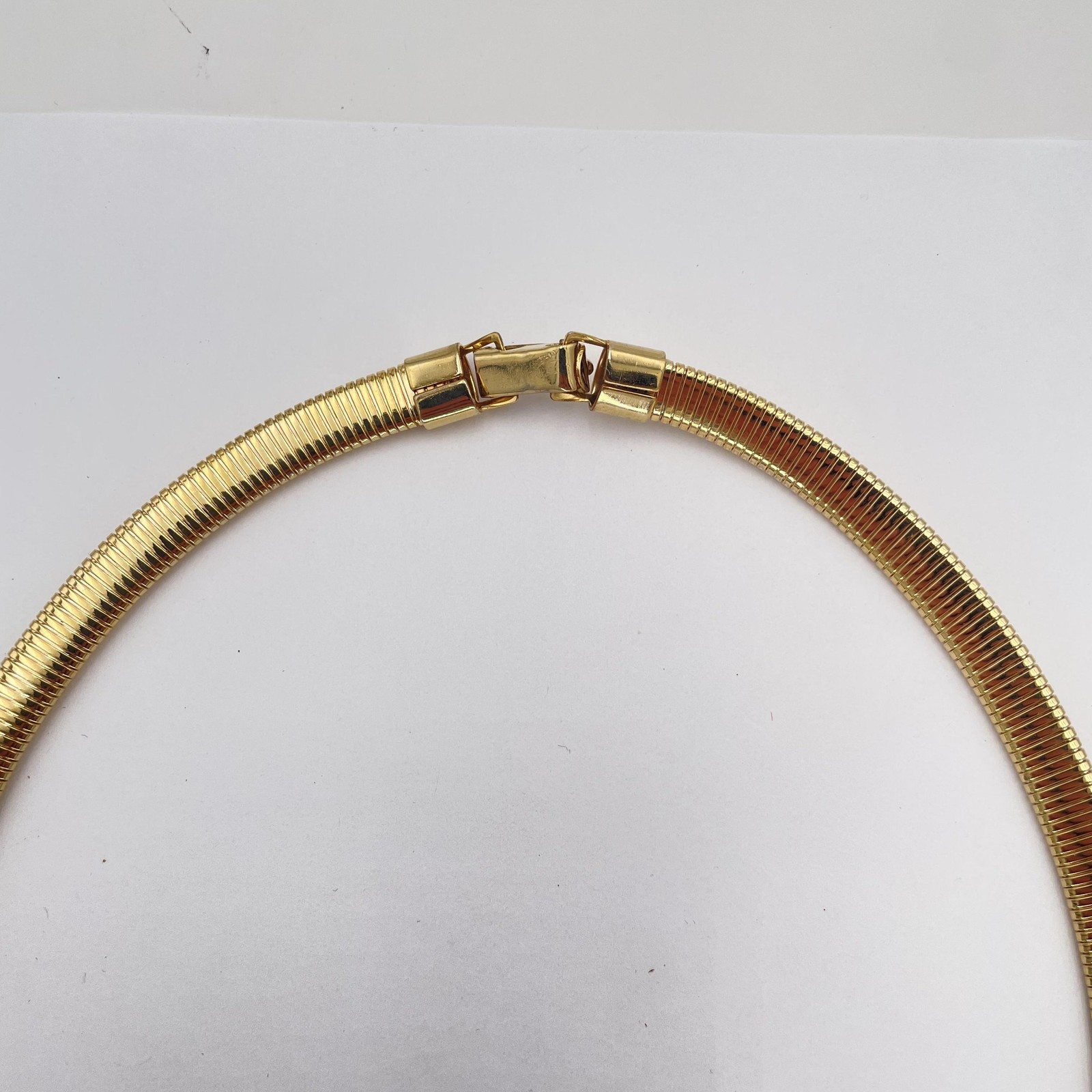 Vintage Gold Tone Rhinestone Collar Necklace Black Enamel Statement Choker 16in