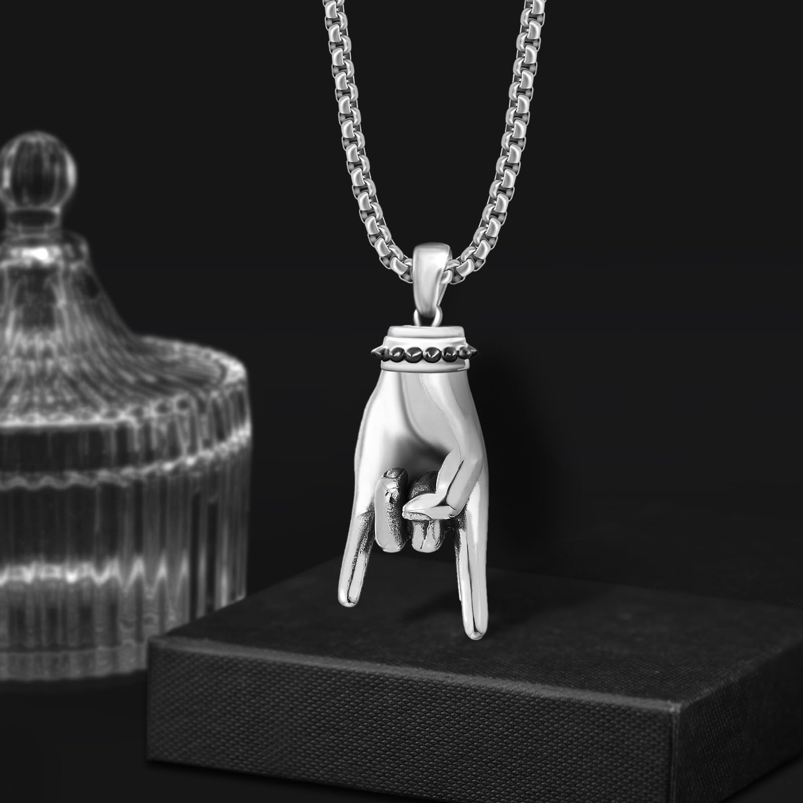 Rock and Roll Necklace Sterling Silver Punk Rock Necklace Punk Jewelry for Men