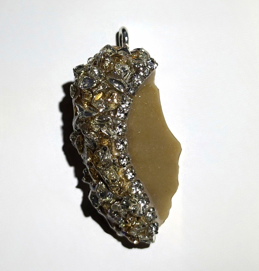 CASTILLE Silver Tone Asymmetrical Charm Pendant Pavé Crystal Yellow Center