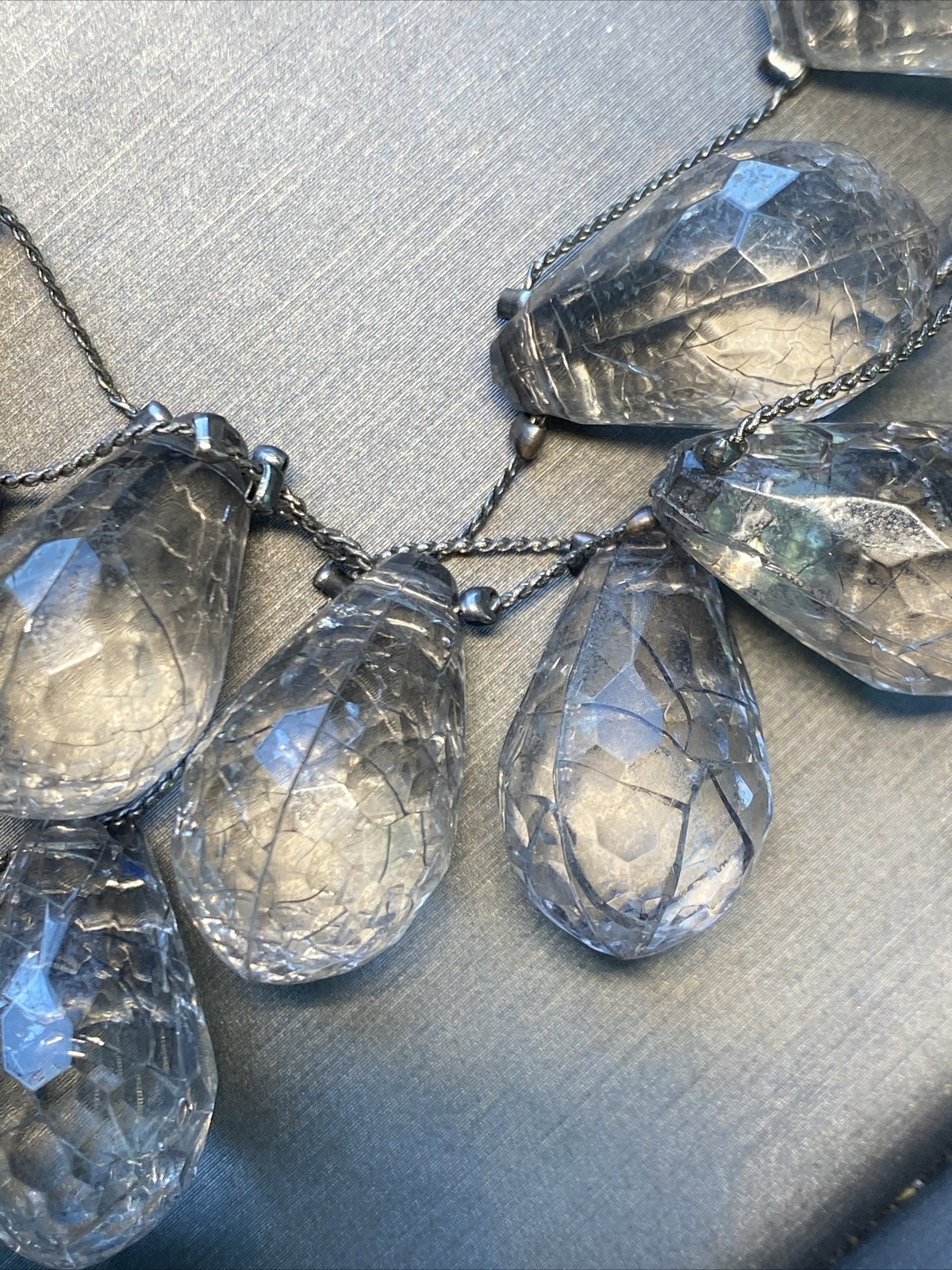 Vintage Clear Lucite Fringe Heavy Necklace Estate Jewelry Pre-Owned 18″+2″