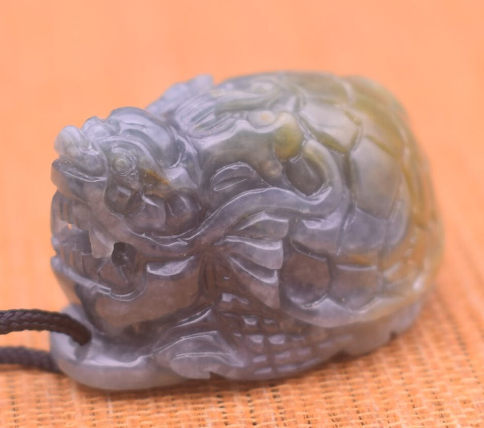 Certified Yellow Natural 100% A Jade jadeite Pendant Dragon Turtle Coin 417833