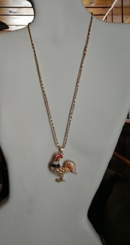 Rooster Necklace Farm Collection Multicolored Enamel Gold tone 27 in