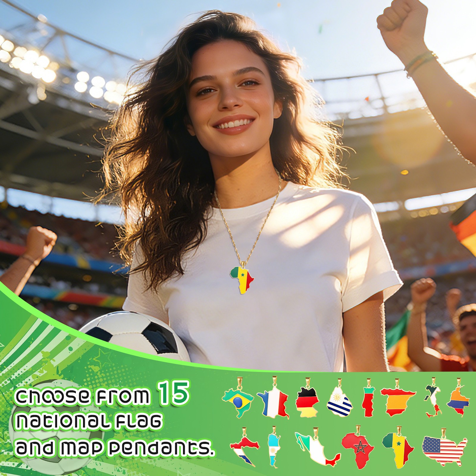 Unisex World Cup Country Map&Flag Pendant Stainless Steel Necklace Lockbone Link