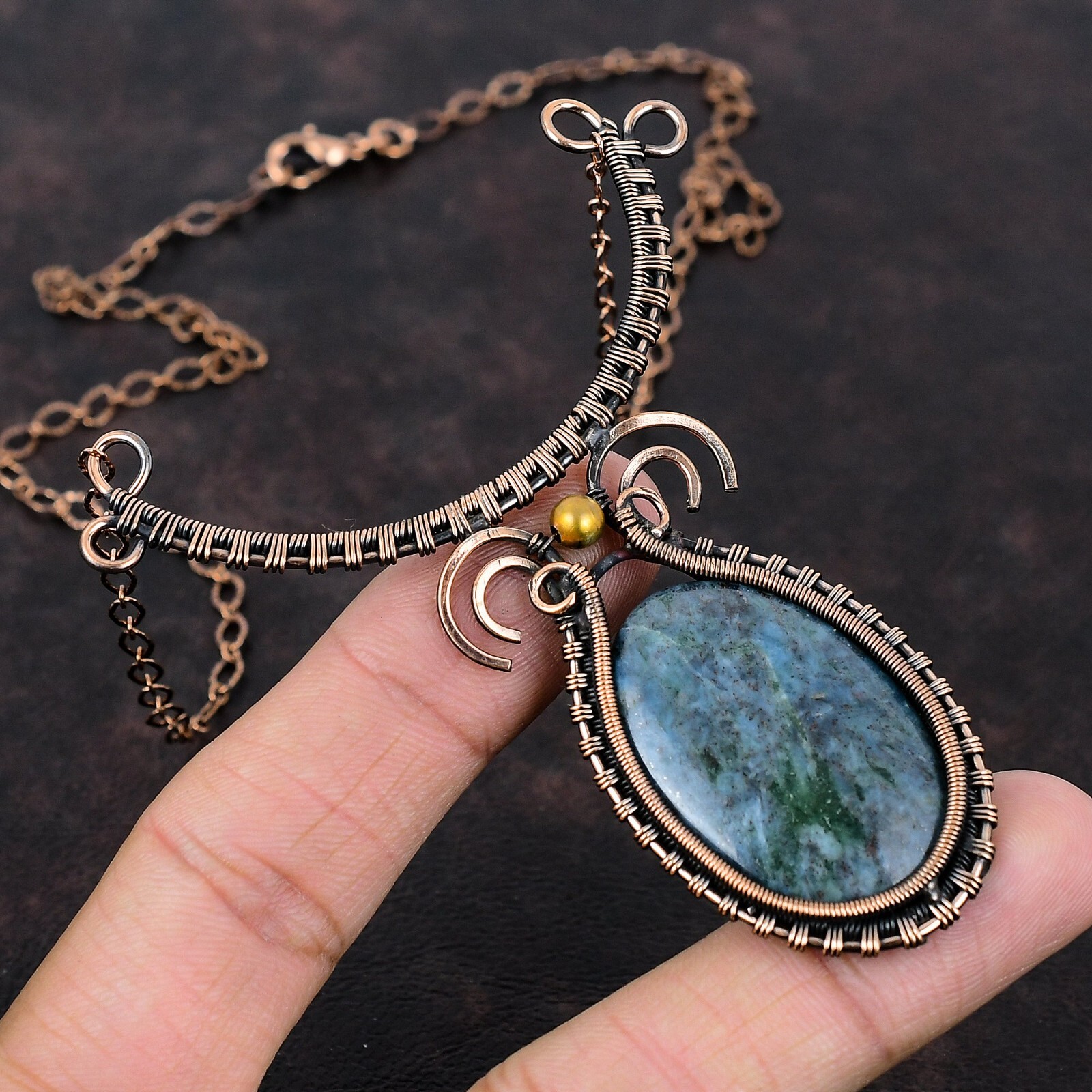 Ruby In Kyanite Copper Gift For Mum Wire Wrapped Necklace Adjustable 18.0″