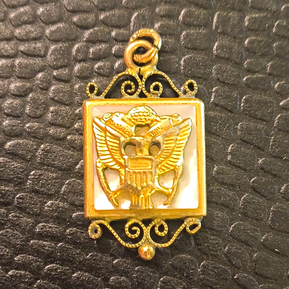 1/20 12kt Gold Filled Square Pendant Eagle Emblem W/ Pearlescent Inlay