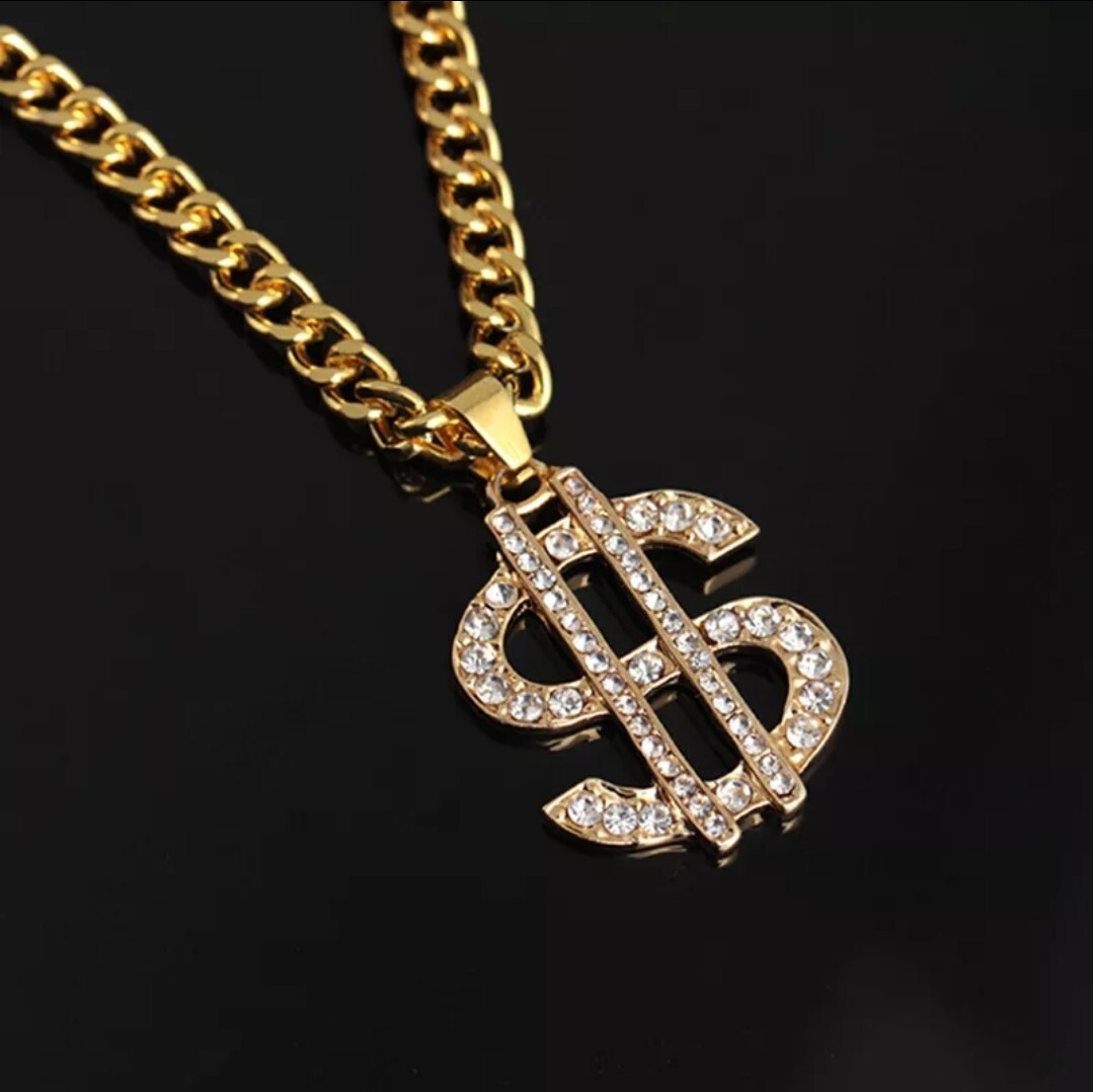 Hip Hop Fashion Chain Dollar Pendant Necklace Bling 95-1