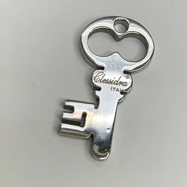 St. Steel Key Charm / Pendant with Black Onyx by Clessidra made in Italy