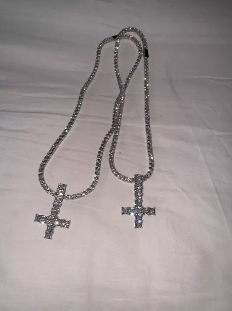 Upside Down Cross Chain & Pendant Necklace Hip Hop Inverted Diamond Carti