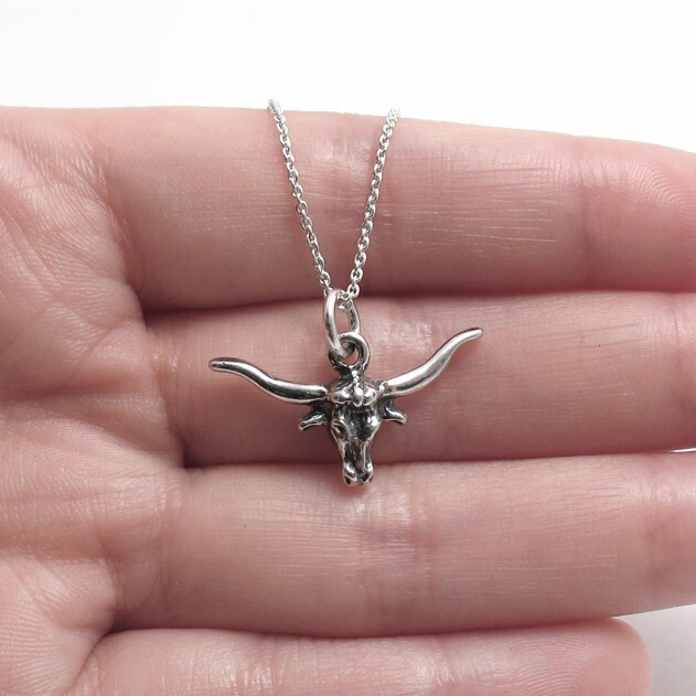 925 Sterling Silver Longhorn Steer Charm with Necklace