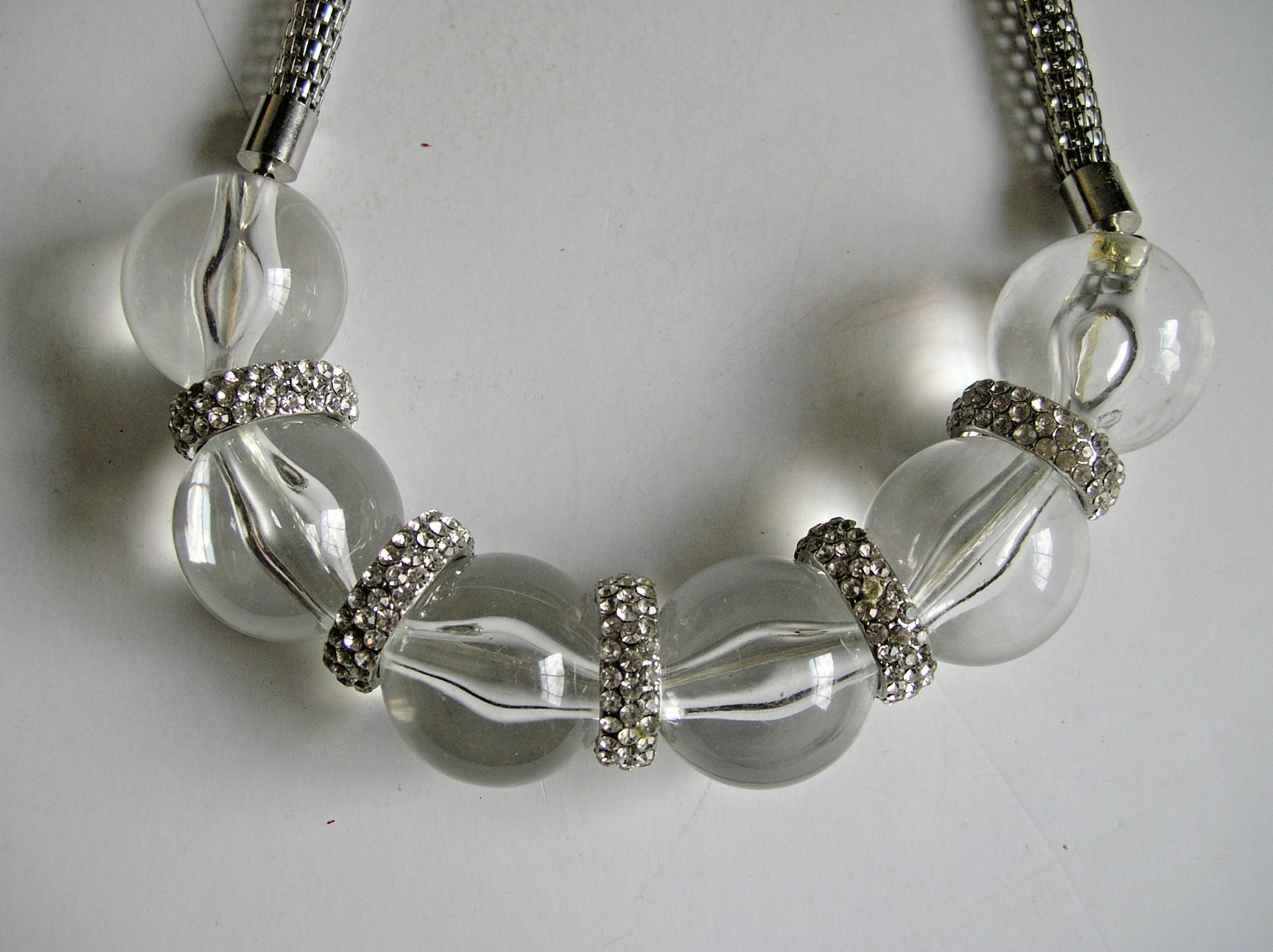 Natasha Lucite Large Beads w Rondell Rhinestone Spacers Necklace.
