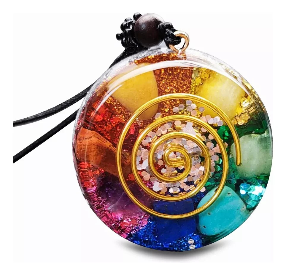 7 Chakra Organite Pendant Rainbow Healing Reiki Necklace Unisex Couple Gift