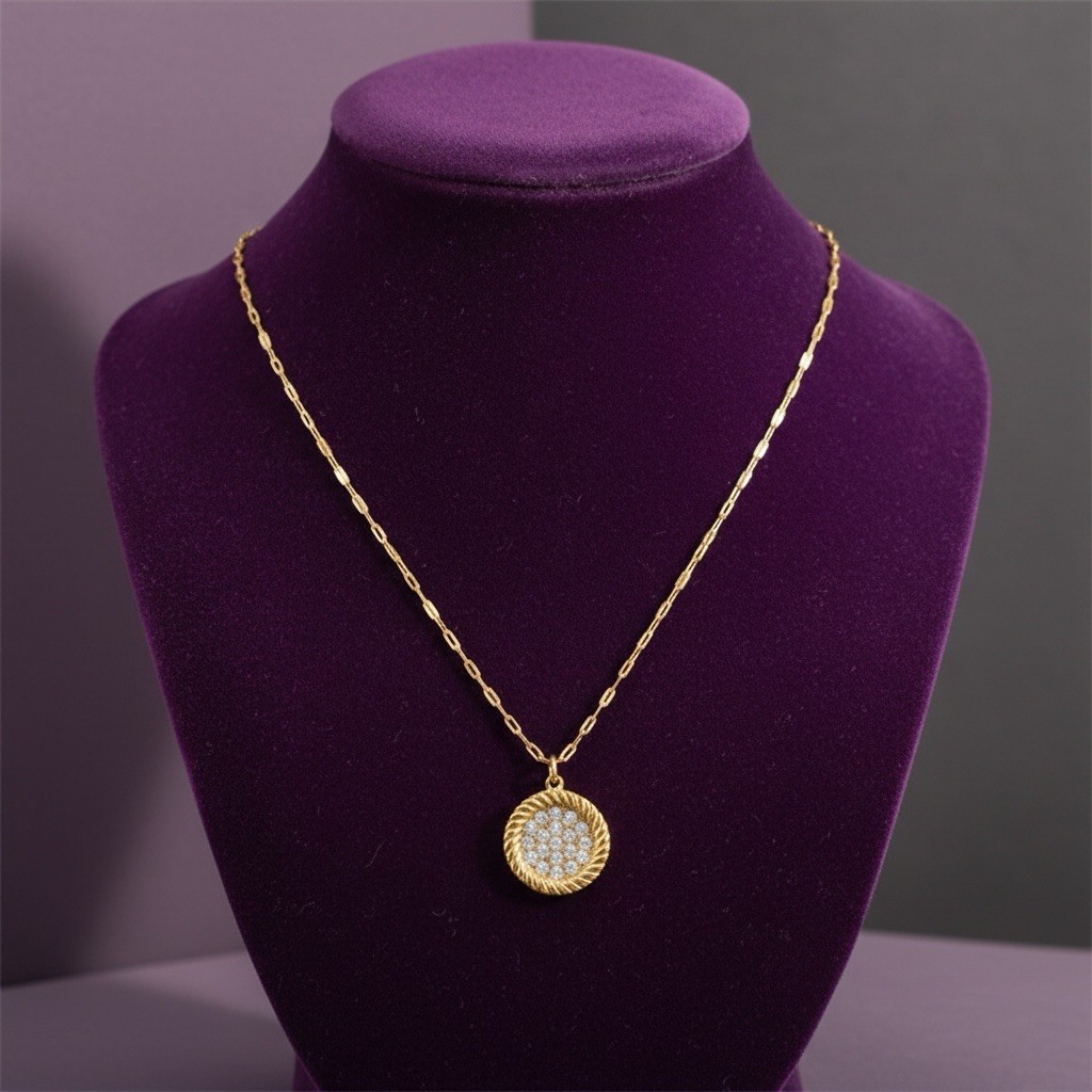 Anthropologie Medallion Necklace Gold Disc Coin CZ Crystal Chain Boho Circle VTG