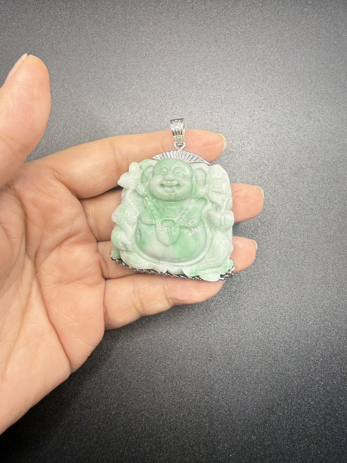 Maitreya laugh buddha Natural Jade natural color Pendant Phật Di Lạc