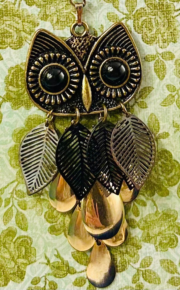 Articulated Owl Pendant Necklace, Silver Forest Moon Earrings, Boho Vintage Jewe