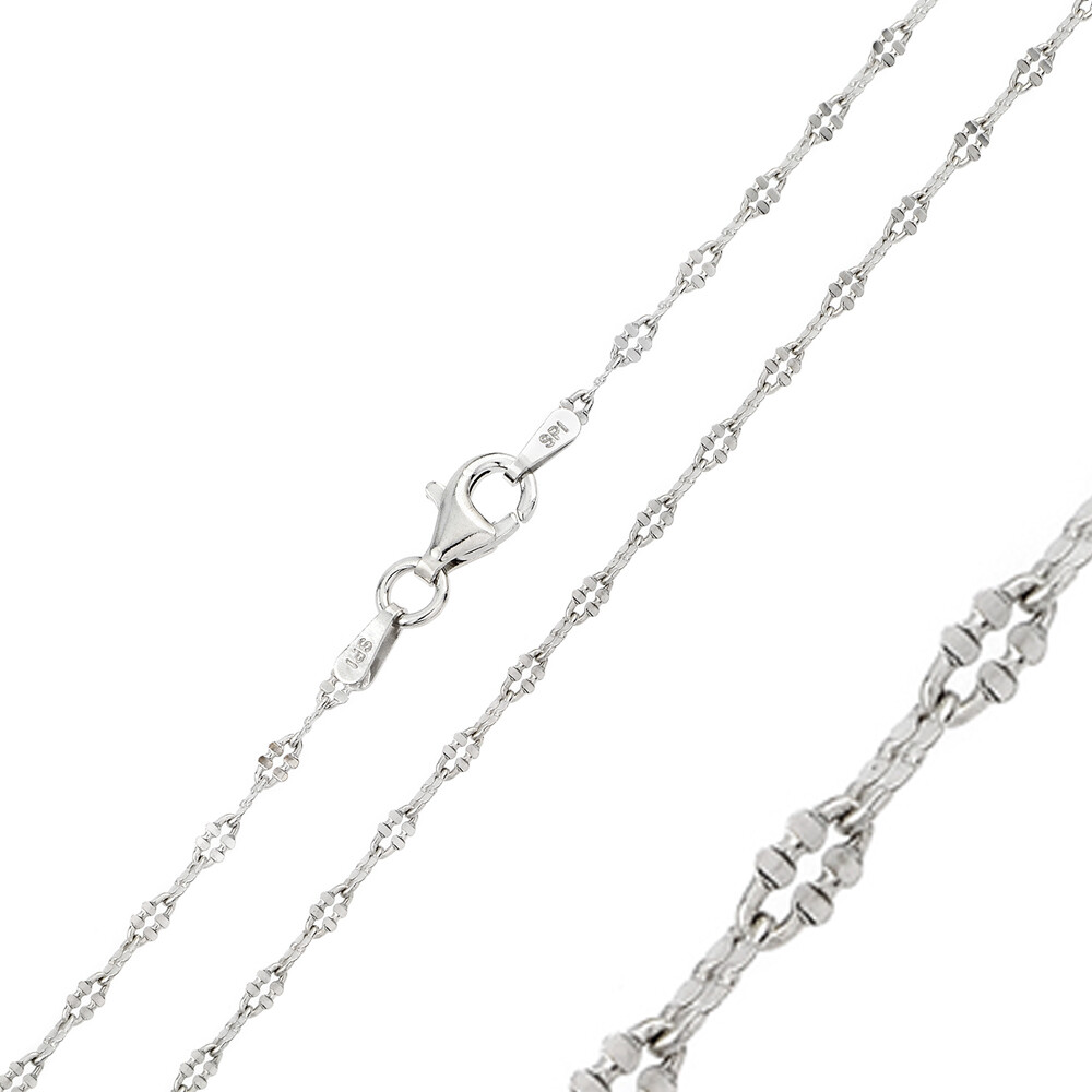 Sterling Silver Rhodium Finish Diamond Cut 2mm Oval Link Chain Necklace