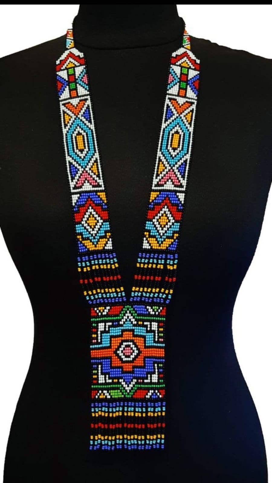 Vintage Tribal Beaded Necklace Boho Ethnic Geometric Seed Bead Fringe Statement