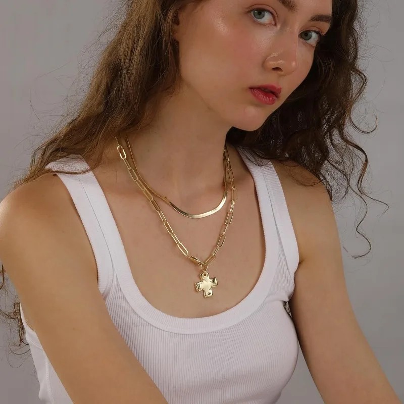 Chunky Cross Necklace for Women Trendy 14K Silver Layered Statement Cross