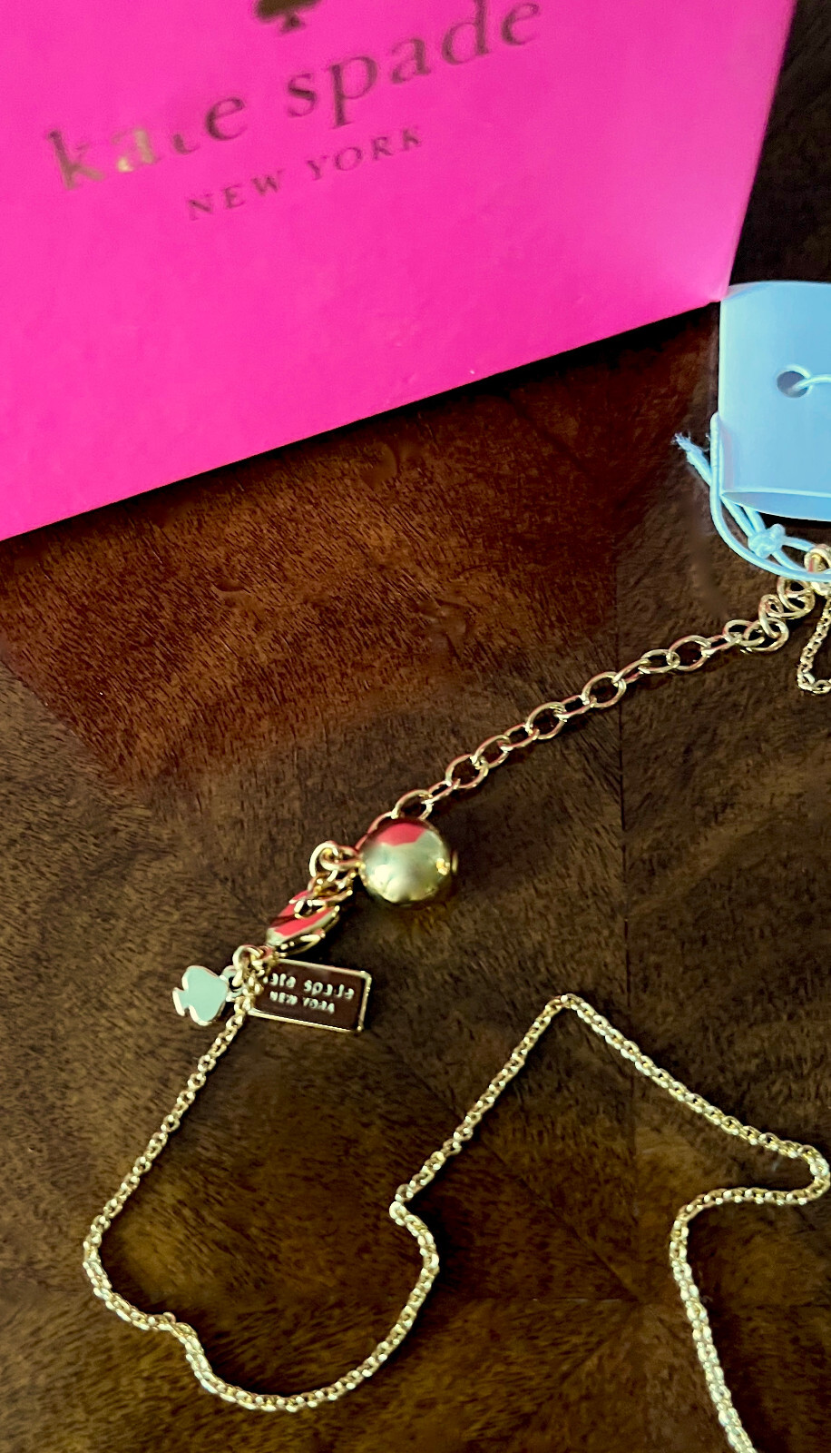 Kate Spade 2018 Say Yes Cursive WINK W/Gem Gold 16” With 2″ Extender Necklace