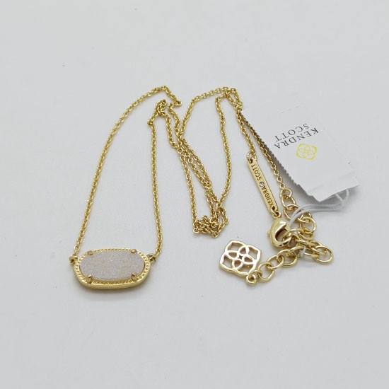 New Kendra Scott Elisa Gold Pendant Necklace In Iridescent White Drusy