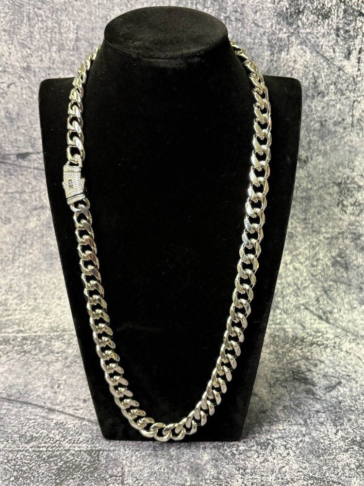 14K white Gold Filled 24″ Monaco Cuban Link Chain 12mm New (Italy 14K Stamped)
