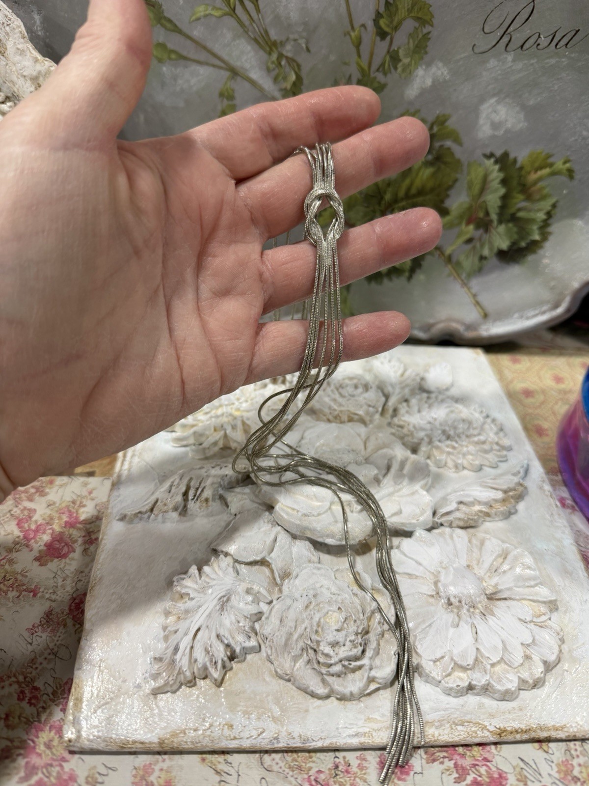 Silver-Tone Multiple Strand Y Style Knot Necklace, Layering Necklace