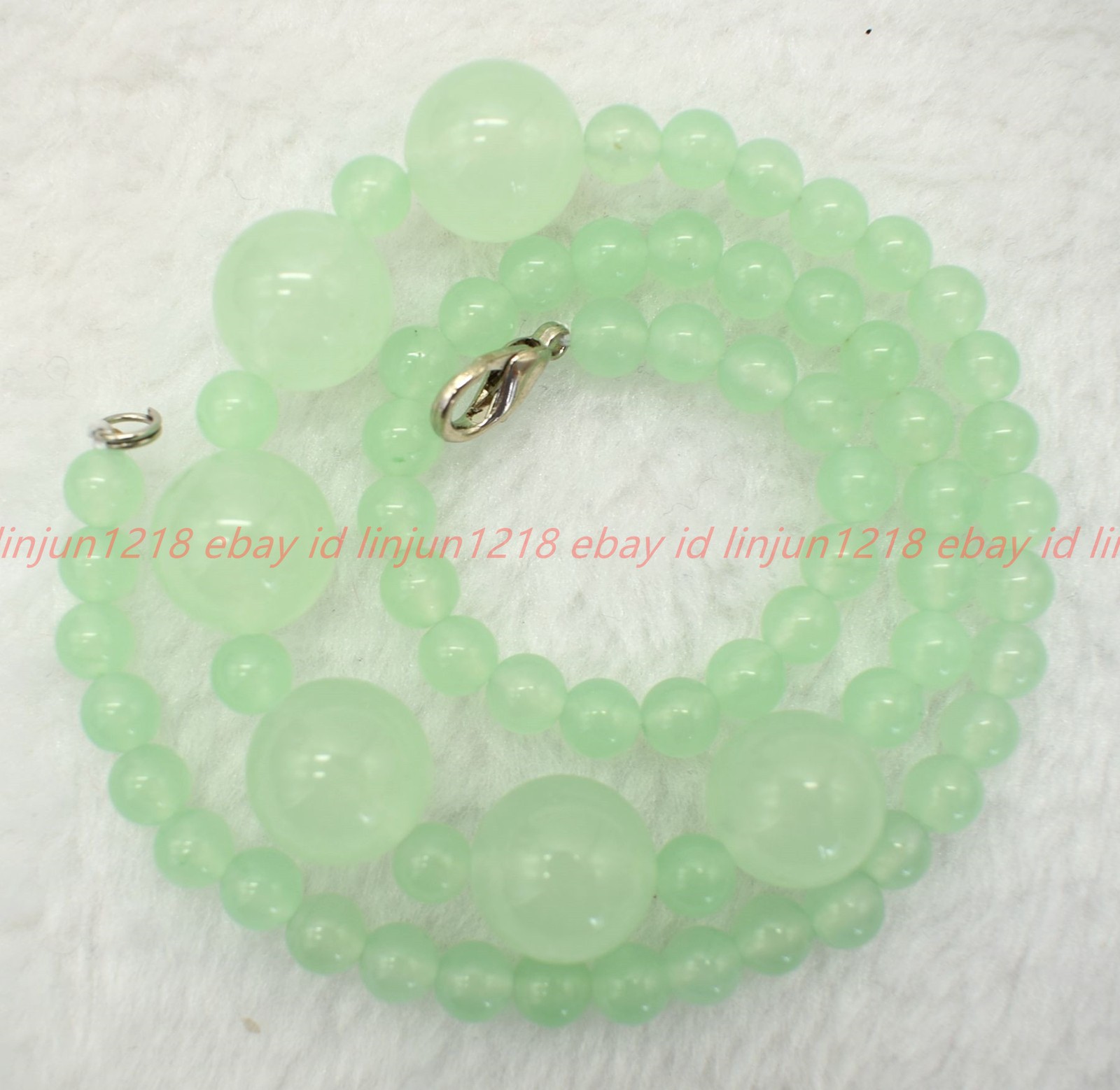 Natural 6+14mm Light Green Jade Gemstone Round Beads Necklace 16-24in