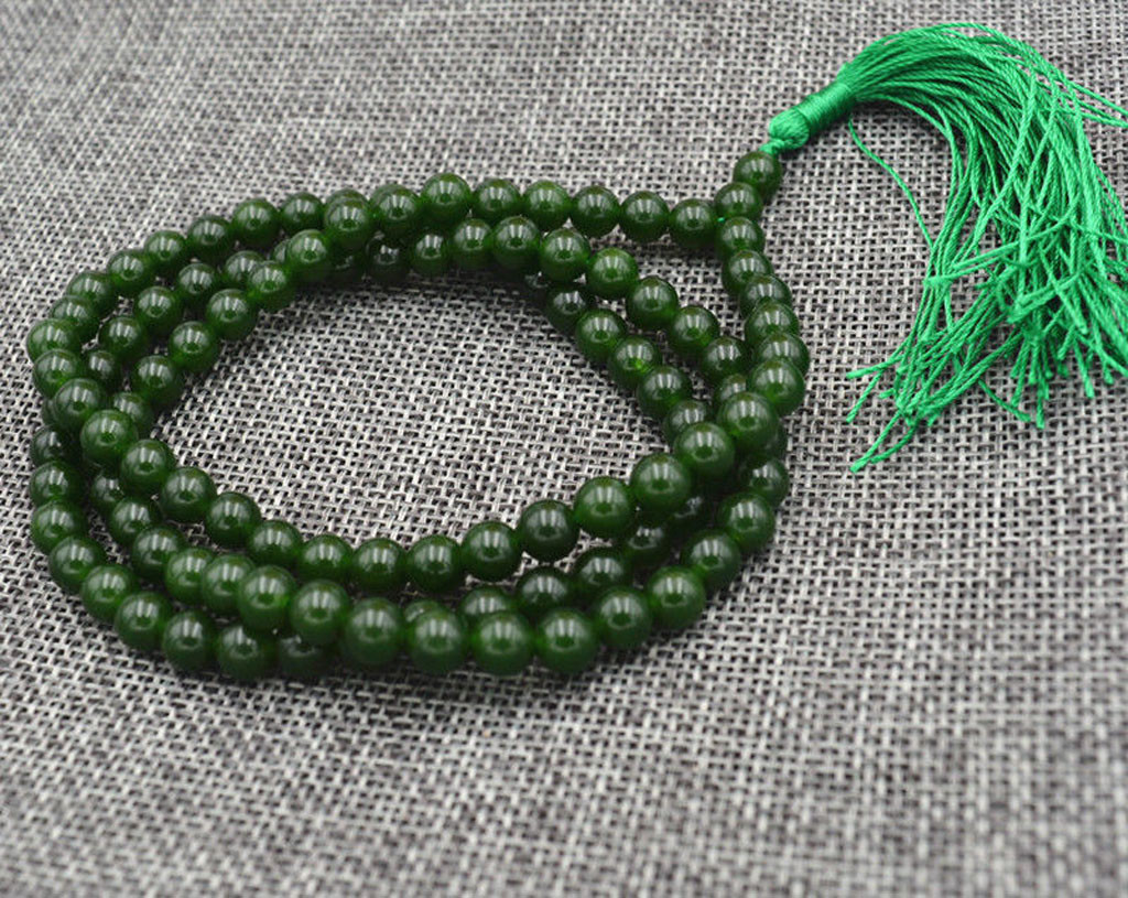 Natural 6mm Dark Green Jade 108 Prayer Beads Buddhist Mala Bracelet Necklace