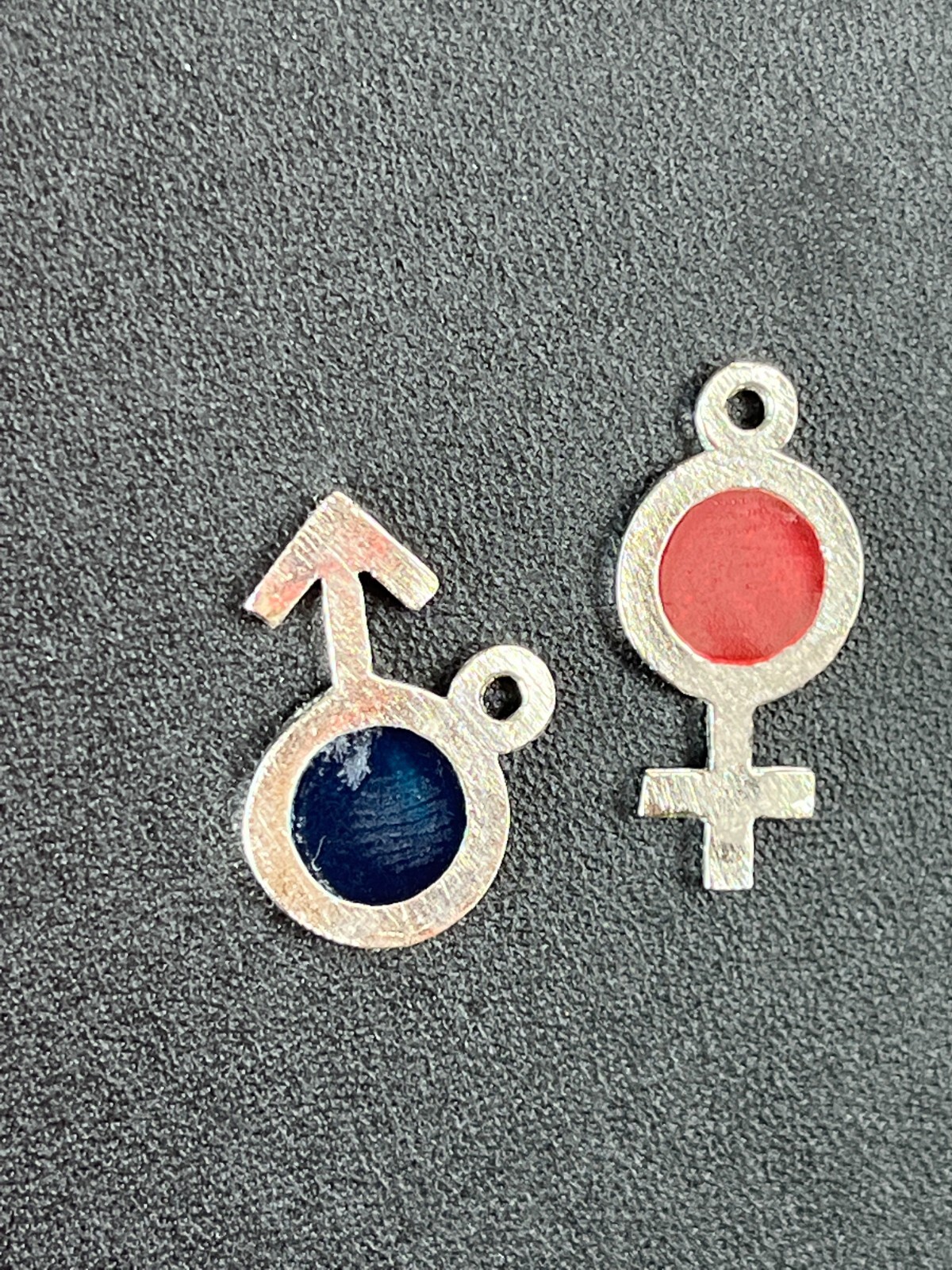Lot of Blue & Pink Enamel & SIlvertone Male & Female Charms or Small Pendants –