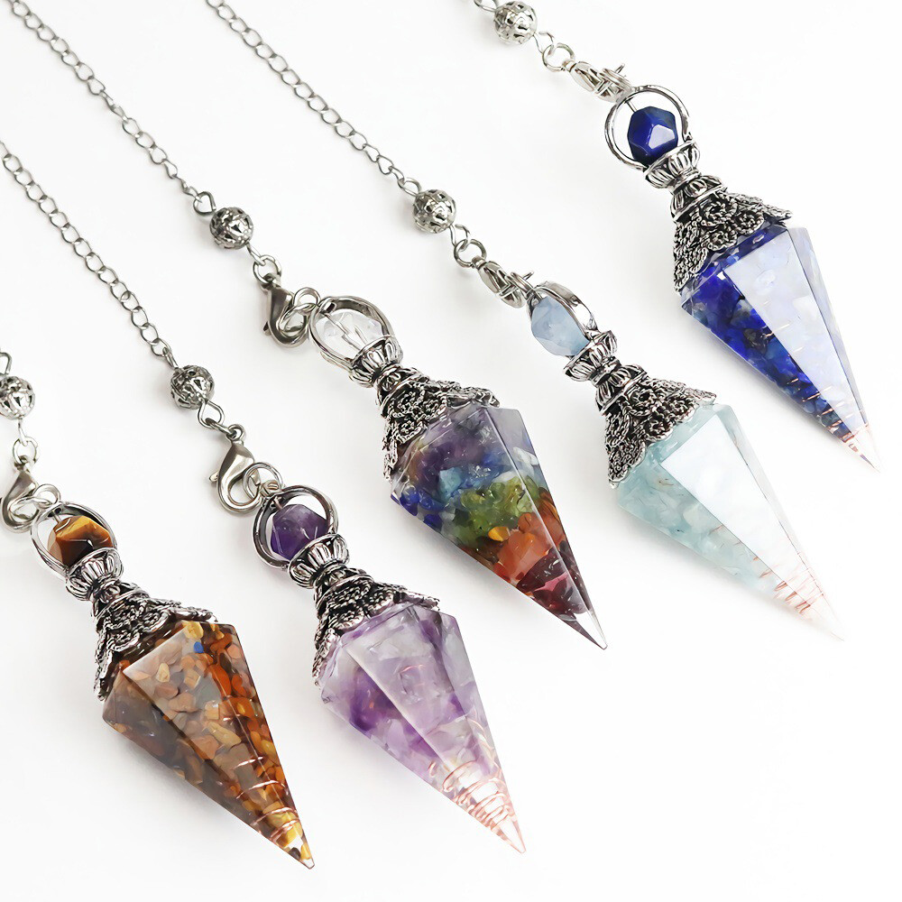 Resin Amulet Healing Chakra Crystal Quartz Reiki Pendulum Pendant Orgonite Orgon