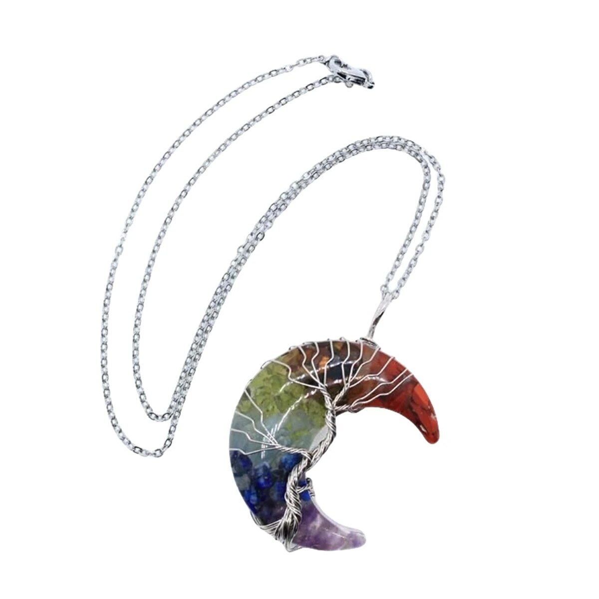 Fashion 7 Chakra Moon Pendant Energy Crystal Crescent Resin Gemstone Jewelry