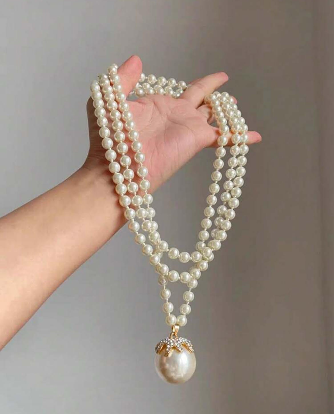 Layered Beaded Necklace Statement Big White Pearl Beads Tassel Strand Layers