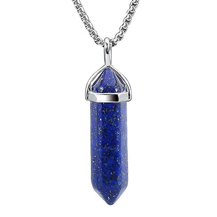 Crystal Gemstone Necklaces Energy Healing Hexagonal Stone Pendant for Men Women