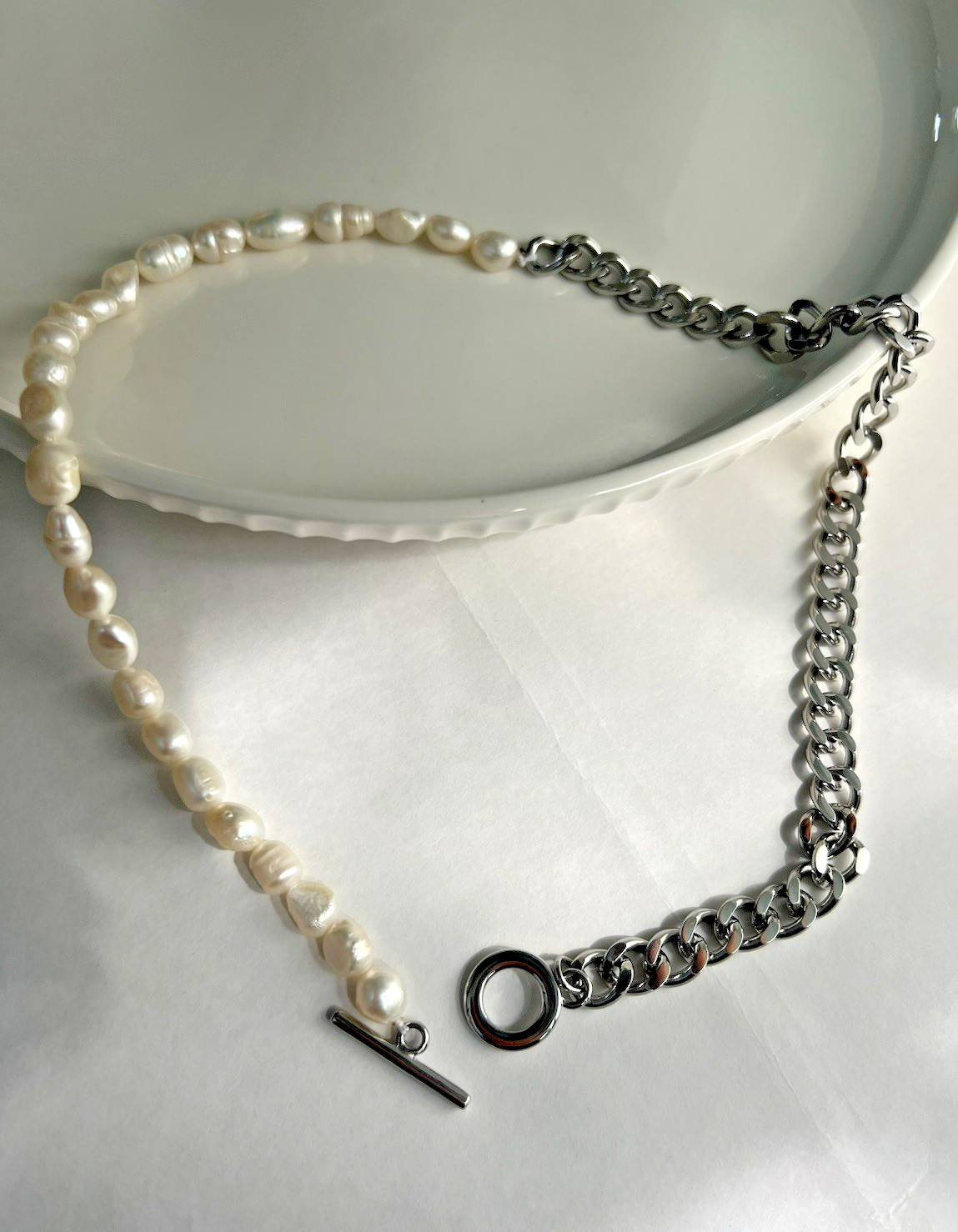 Freshwater Pearl Silver Chain Necklace Modern Statement Jewelry Gift