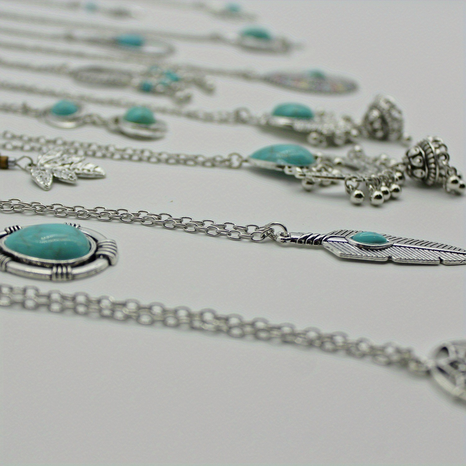 15Pcs Bohemian Vintage Fashion Jewelry Set Ethnic Turquoise Pendant Necklaces