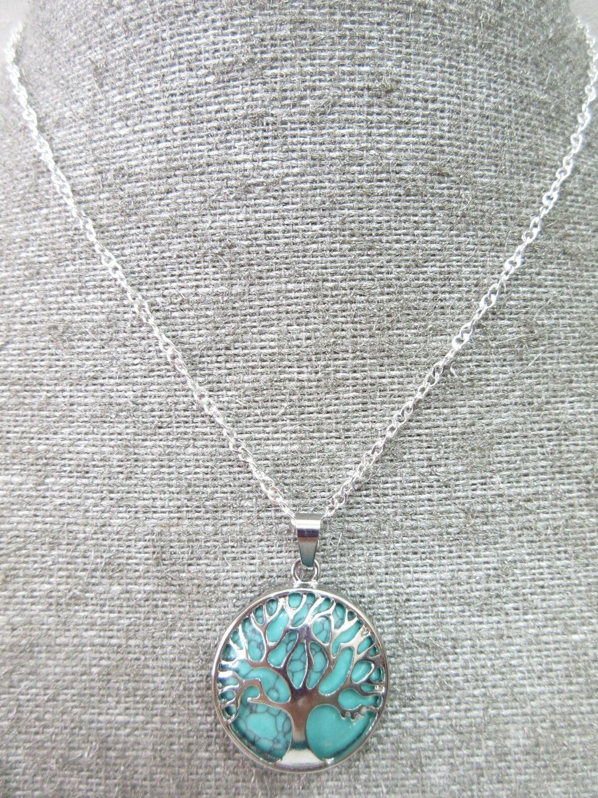 Tree Of Life Necklace Pendant Silver Gemstones Abalone Blue Family Strength Gift