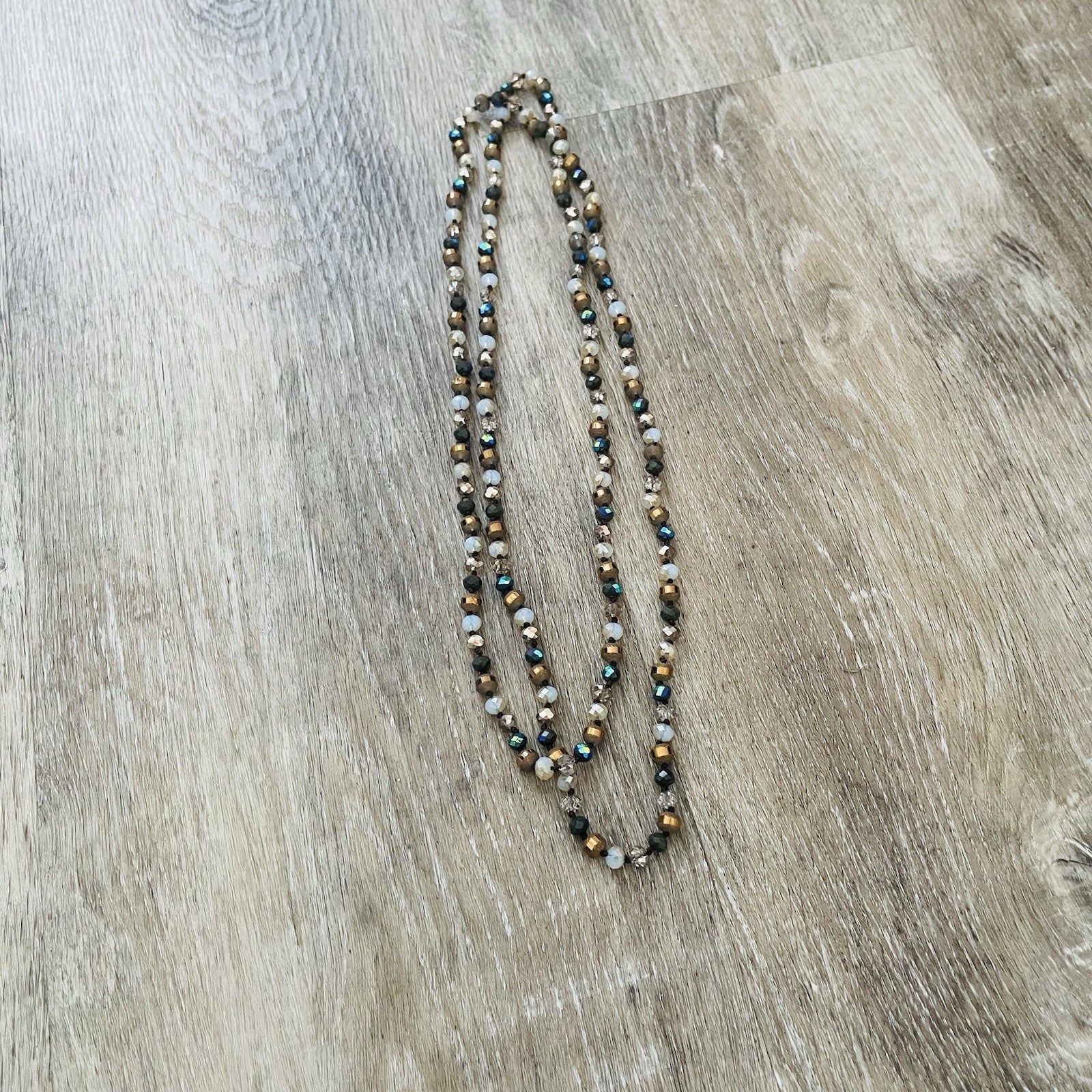Multi-Strand Beaded Necklace in Gold, White & Black