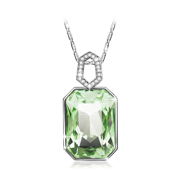 QIANSE “Garden Mist” Green Pendant Necklace Made with Swarovski Crystals