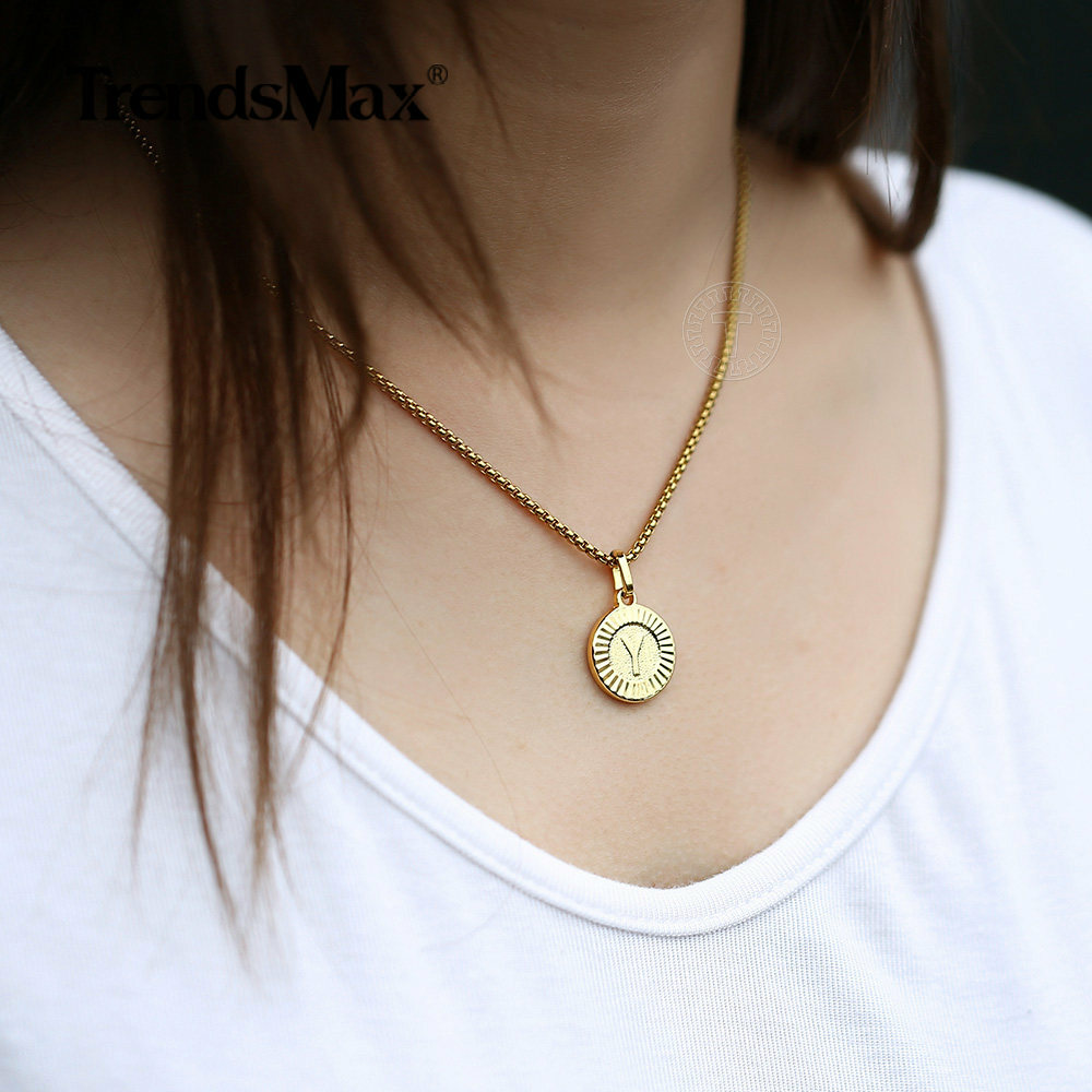 Gold Plated Letters Pendant Necklace Stainless Steel Box/Figaro/Rolo/Curb Chain