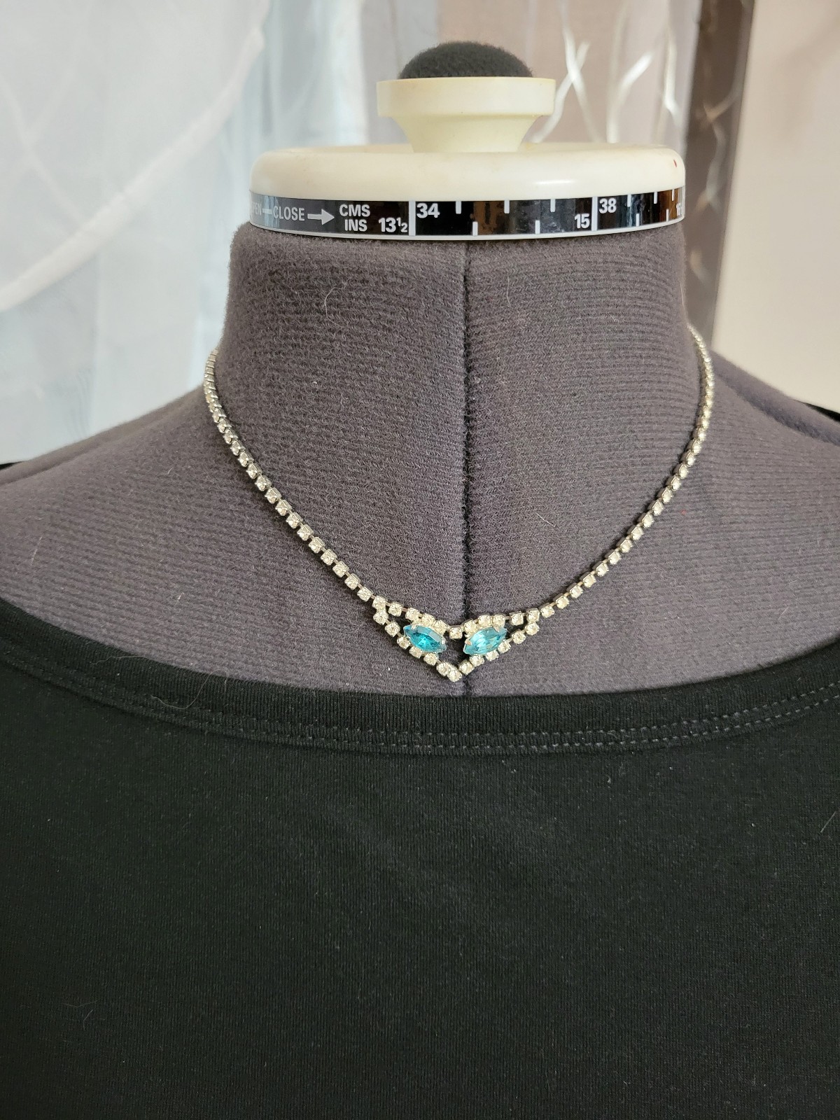 16-inch Rhinestone Necklace for Special Occasions, Clear & Blue, 80s Vintage
