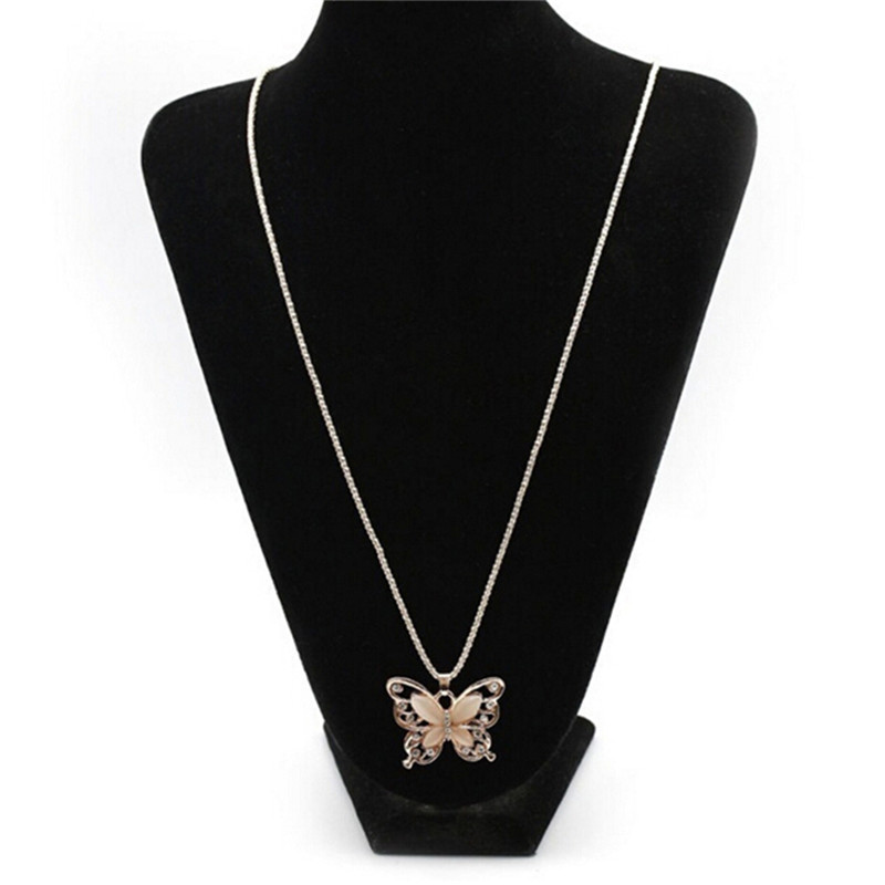 Rose Gold Tone Butterfly Pendant Necklace – Rhinestone Shine Fashion Jewelry