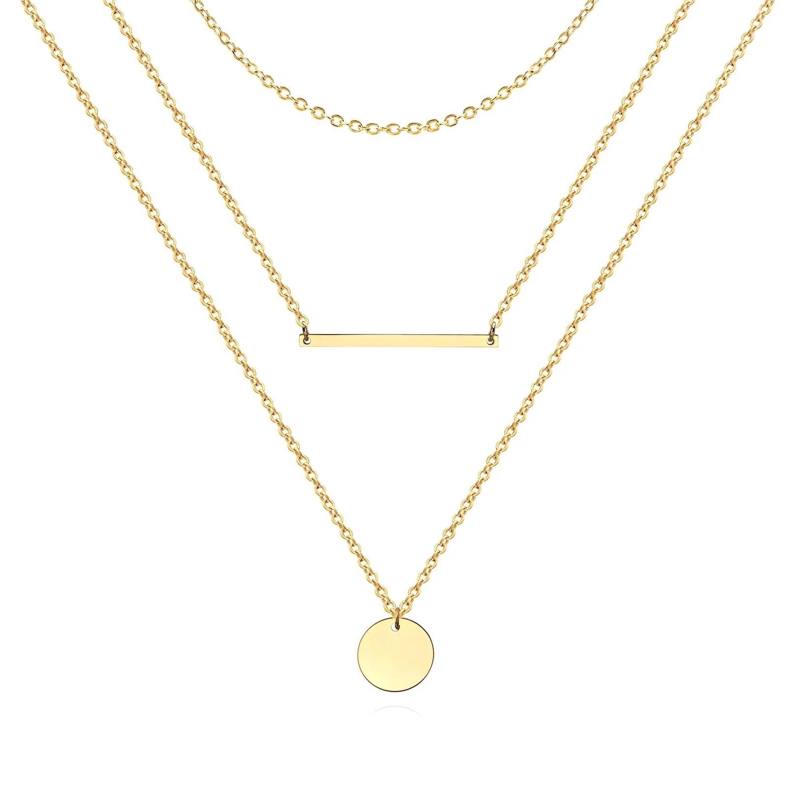 18k Gold Plated waterproof None Tarnish 3 Layer Necklace Trendy
