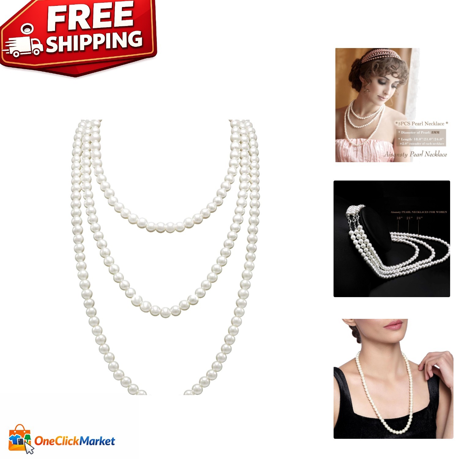 Classic 3Pcs White Imitation Pearl Necklace Set – Perfect for Special Occasions